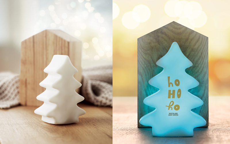 Świąteczne gadżety z nadrukiem - lapmka w kształcie choinki